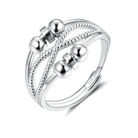 Deyanse 925 Sterling Silver Anxiety Ring, Fidget Rings for Anxiety Women, Stress Spinner Rings with 6 Beads, Unisex Anti-Stress Thumb Ring, Adjustable Open Relief Stressring Gifts for Family Friend