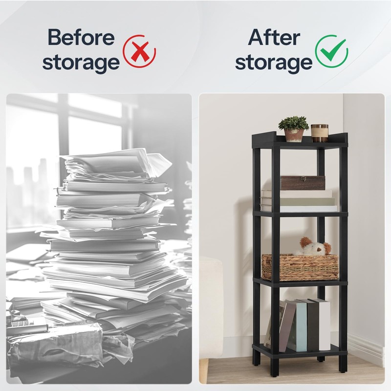 HOOBRO Small Bookcase, Industrial Style Bookshelf for Narrow Spaces, 4-Tier