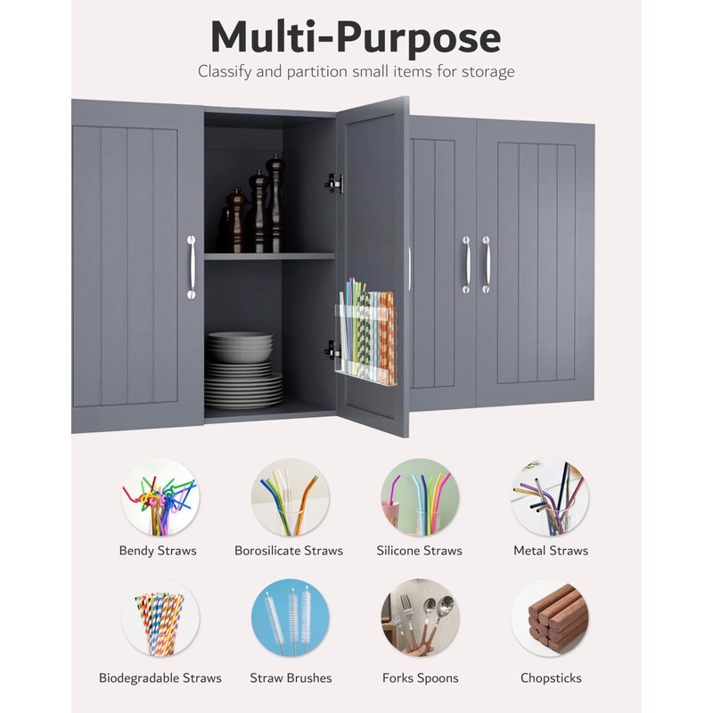 Upgraded 9.6'' Large Acrylic Straw Holder for Cabinet Door, Space-Saving
