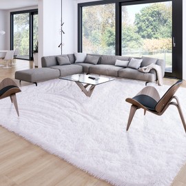 Merelax Soft Modern Indoor Large Shaggy Rug for Livingroom Bedroom Dorm Kids Room Home Decor, Non-Slip Plush Fluffy Furry Fur Area Rugs Comfy Nursery Accent Floor Carpet 9x12 Feet, White