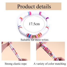 Dochais Surfer Bracelets Set, 7 Pieces Rainbow Bracelets, Boho Beads Bracelet, Colourful Bead Bracelet, Elastic Rope Bracelet Set, Summer Beach Bracelet for Women and Girls, clay tablets