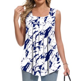 PEVRL Tank Top for Women Loose Fit Summer 2025 Sleeveless Long Flowy Square Neck Blue Tie-dye XL