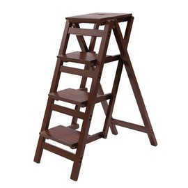 4-Step Ladder, Foldable Ladder, Wooden Step Ladder, Portable Nonslip Ladder, Lightweight Step Stool, Library Ladder Stool, Step Stools with Thickened and Widened Treads, Max Load 220LBS