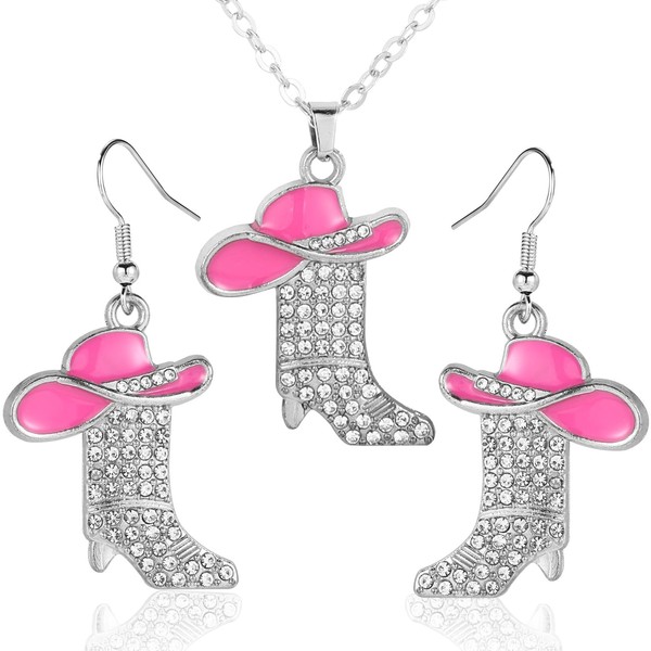 Mikovivi Cowgirl Cowboy Jewelry Set, Bohemian Rhinestone Western Boots Earrings