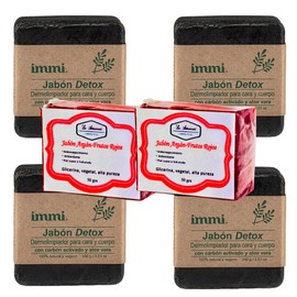 4 Pack Jabón Detox 100gr immi y 2 Pack Jabón La Artesanal 50gr