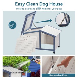 Petsfit Medium Dog House, 42" L x 28.9" W x 27.5" H Openable Asphalt Roof Dog House Outdoor for Small Medium Dogs, Dog House with Waterproof PVC Roof, White