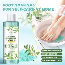 LUCOTIYA Tea Tree & Orange Flower Foot Soak Set - Salts, Foot File, Scrub & Urea Cream Pedicure Supplies for Dry, Cracked Feet - Foot Spa Pedicure Kit for Women Men