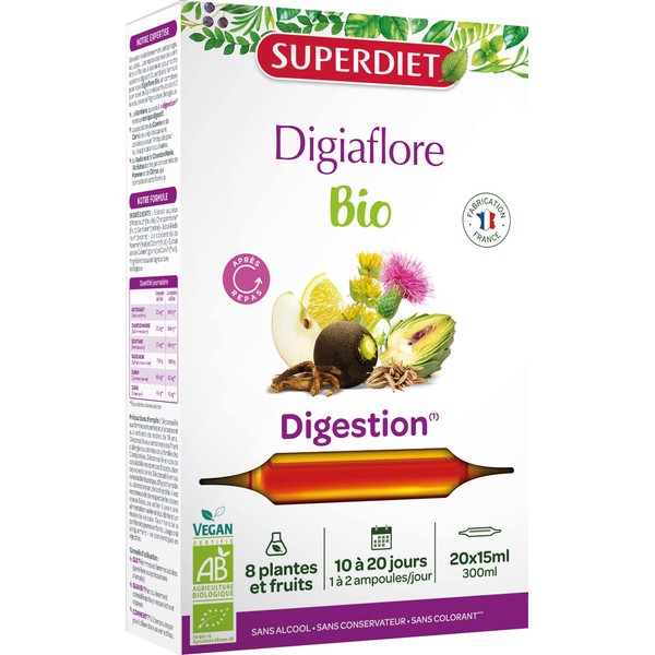 SuperDiet Digiaflore Bio Digestion Allié du Foie 20 ampoules de 15ml soit 300ml
