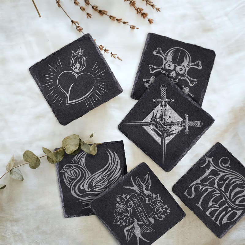 4 PCS Square Slate Drink Coasters Set, SIJDIEE 4 Inch