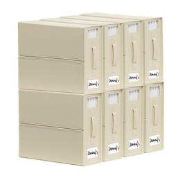 SheetCube Bed Sheet Organizers and Storage 8 Pack, Foldable Linen Closet Organizer with Window and Label, Bedding Folder Storage Box Container for Blanket, Duvet Cover Set, Bed Sheet Set - Beige
