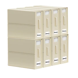 SheetCube Bed Sheet Organizers and Storage 8 Pack, Foldable Linen Closet Organizer with Window and Label, Bedding Folder Storage Box Container for Blanket, Duvet Cover Set, Bed Sheet Set - Beige