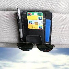Magnetic Leather Sunglass Holder for Car Visor - Eyeglass Hanger Clip, Sunglasses Holder and Ticket Card Clip - Car Visor Accessories
