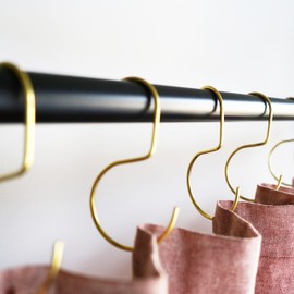 Minimalistic shower curtain hooks, stainless steel, brass, black meatal, S Hook, Curtain Rings, Jean Hook, purse, bag, closest hanger - 12pk (BRASS)