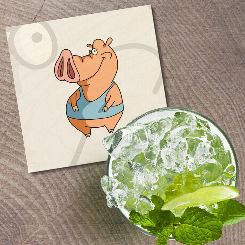 Unbranded Funny Fat Pig Animal 4'' X 4'' Square Wooden