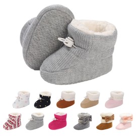 Tolaler Baby Newborn Fleece Booties Unisex, Thickened Lining, Warm Baby Winter Shoes, Adjustable Non-Slip with Soft Sole, Baby Booties/Everyday Wear (0–18 Months), C Grey