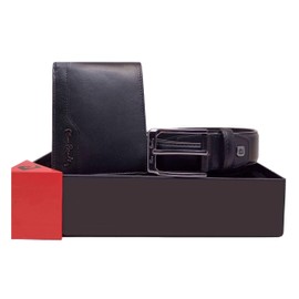 Pierre Cardin Gift Set for Men, Belt and Wallet Made of Leather, Wallet for Men, Boys, Slim, Wallet, Belt, black