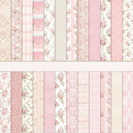 Scrapbook Paper Pink Scrapbook Craft Paper with Flower Pattern, 24 Sheets Double-Sided Scrapbooking Paper, Decoupage Paper, Decorative Paper for Journal, Scrapbooking (B, 30.5 x 30.5 cm / 12 x 12