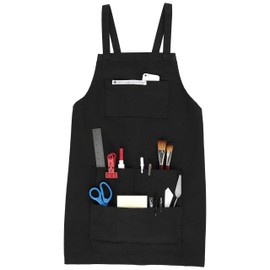 New York Central Professional Canvas Artist Apron Cross Back Adjustable Strap, 4 Pockets, Painting, Woodworking, Gardening & Cooking - Black, Men & Women