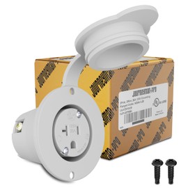 Journeyman-Pro HJP-5379WH 20 AMP 110,120-125 Volt, NEMA 5-20R Flanged Outlet, White Commercial Grade, 2 Pole-3 Wire, Straight Blade Plug EV Charger Receptacle Socket (with Front Cover)