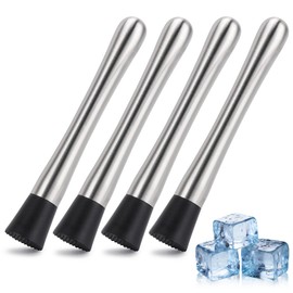 4 Pack Muddlers for Cocktail 304 Stainless Steel Fruit Crusher 8.3" Long Ice Crusher for Bar Party and Home