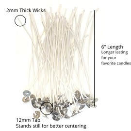 Candle Wicks for Candle Making | Low Smoke and Natural 6" Pre-Waxed & 100% Natural Cotton Core | Candle DIY with Centering Device 120 Pieces