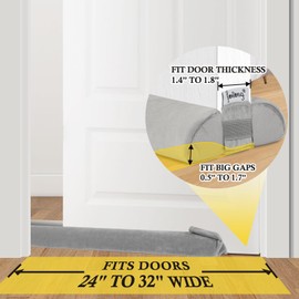 fowong Door Draft Stopper 30" to 32" Adjustable Under Door Noise Stopper for Bottom of Door, Triangle Door Guard Soundproofing Door Sweep Seal Large Gap up to 1.7", Easy to Install Grey