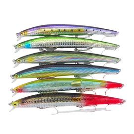 momolures - Shining Minnow Slim 145F Floating Silent Wire Weight Transfer System lure for Saltwater Bass Fishing (6 Pieces Assort)
