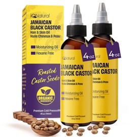 IQ Natural Jamaican Black Castor Oil for Hair Growth and Skin Conditioning, 100% Pure Cold Pressed, Scalp, Nail and Hair Oil - (2 PACK Unscented) (4oz)