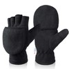 Winter Fingerless Gloves Convertible Mittens with Flip Top Thermal Fleece for Running Walking Photographing Painting Typing - Black Small