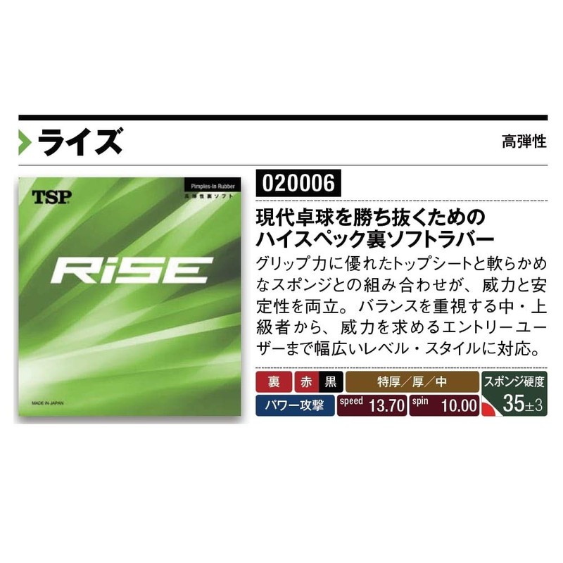 TSP TABLE TENNIS Rubber "RISE" Offensive pips-in rubber (Red)