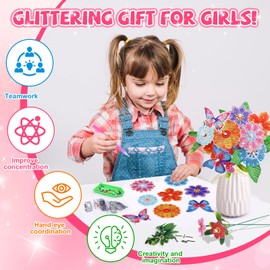 Acsatont Flower Diamond Painting, Craft Gifts Girls, Craft Set Children from 6 7 8 9 10 Years, Bouquet for Children's Day Girls Birthday Gift