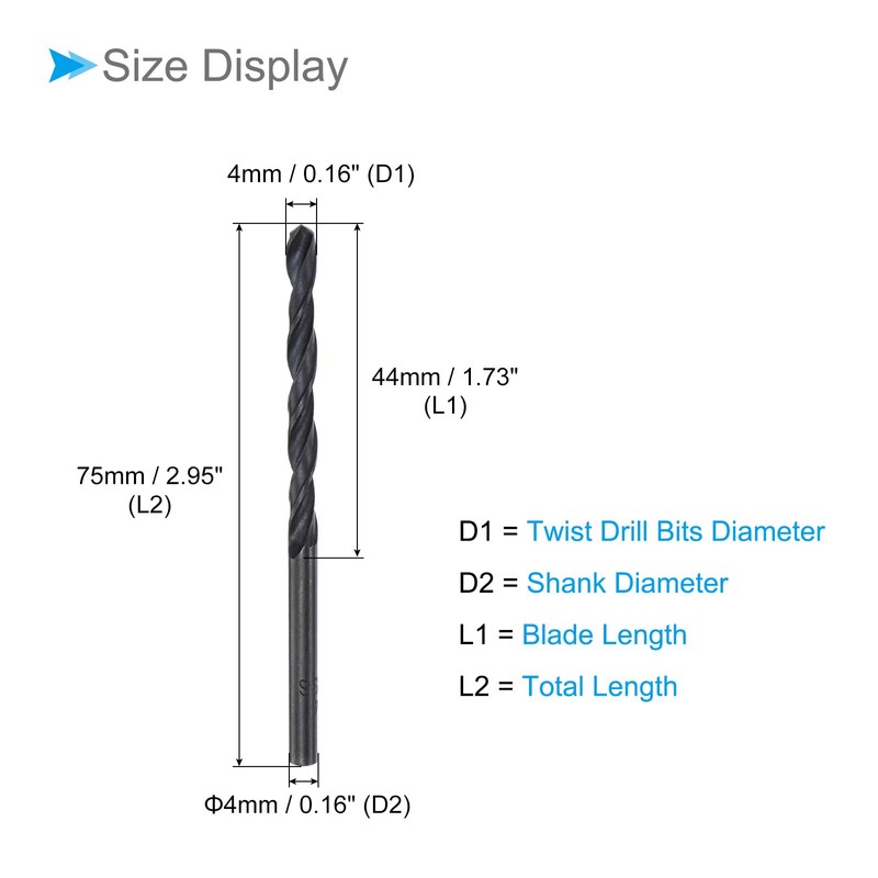 CoCud ツイス トドリルビット 4mm 切削直径 0.16" シャンク 高速度鋼黒オキサイドコーティングジョバービットセット 金属 木材