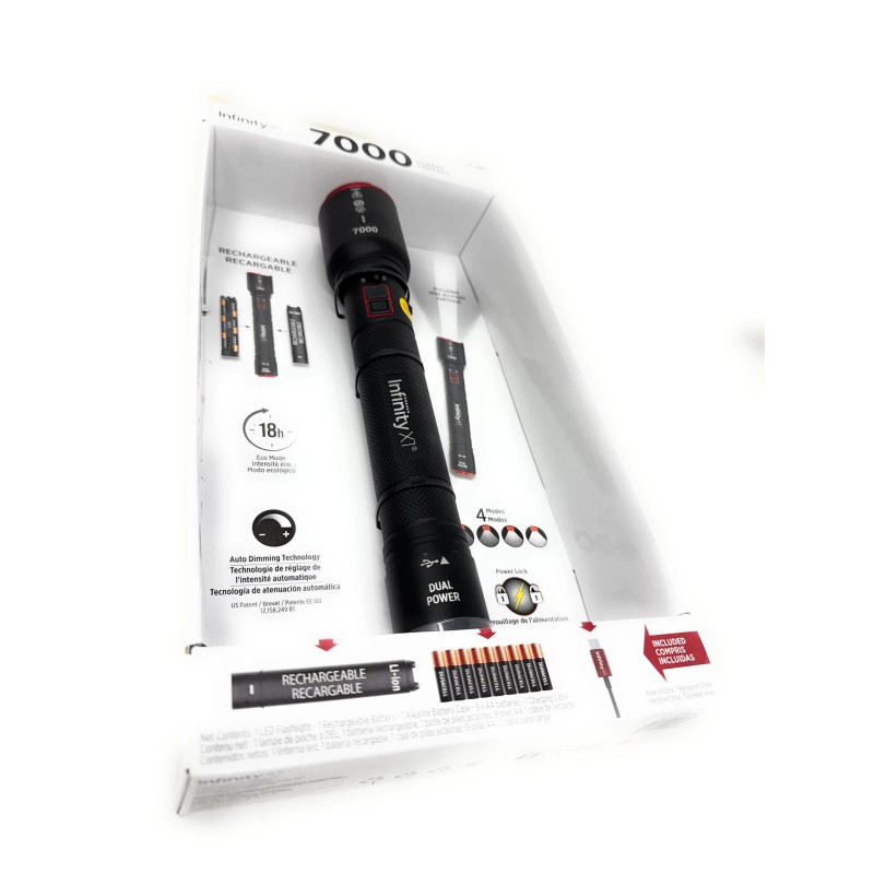 Infinity X1 7000L Dual Power Rechargeable Flashlight 7000 Lumen CREE