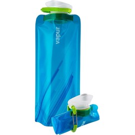 Vapur Collapsible Water Bottle With Carabiner, Compact Bottle Folds Flat For Hydration On The Go, Ideal for Traveling, Hiking or Camping, 23 Ounce, Water Blue, Pack of 1