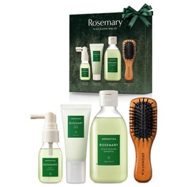 AROMATICA Rosemary Scalp Scaling Trial Kit - Travel Size Korean Hair Care Kit for Women with Mini Wooden Brush, Gentle Exfoliating Scalp Care for Hair Growth Product, with Rosemary Oil & Vegan Formula