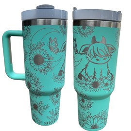 Silva lining designing Stainless steel bottle 40oz water tumbler Western Workout water cup Gift for her New container (Mint(6)-Baby cow(B33))