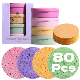BS-MALL Esponjas faciales comprimidas - Discos de algodón reutilizables de 80 unidades para limpieza facial, esponjas de spa 100% naturales, suaves, fáciles de transportar y multiusos para uso diario