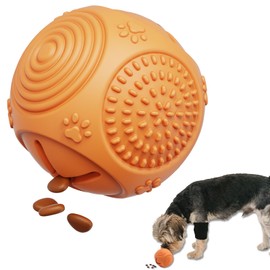 Nopisen Chew Toys - Ball Shape Dog Toys for Aggressive Chewers，Durable Natural Rubber，Multifunctional Teeth Cleaning and Gum Massage(Orange)