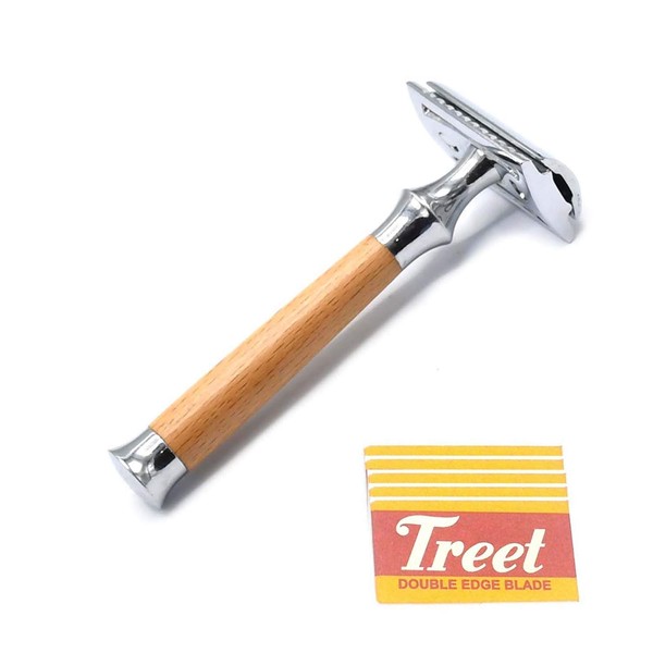 OdontoMed2011® Men Traditional Classic Double Edge Shaving Safety Razor Wood Handle with 5 Pcs Razor Blades BTS-304