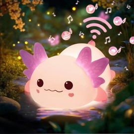 Huggwaii Squishy Axolotl Night Light for Kids, 4 Soothing White Noise Sounds, Dimmable Silicone Axolotl Lamp Toddler Light, Upgraded Rechargeable Nightlight Long Battery,Baby Gifts & Girls Room Decor