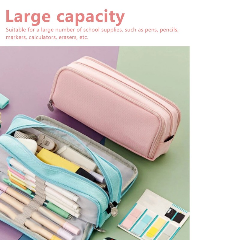 Pen Pencil Case 3 Compartments Canvas Portable Large Capacity Pencil