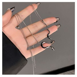 TseenYi Snake Pendant Necklace Punk Layered Serpent Necklace Silver Snake Chain Necklace Multilayer Chain Serpent Pendant Necklace Adjustable Beaded Chain Tassel Necklace Jewelry for Women and Girls