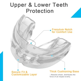 Coolrunner Double Braces Mouth Guard, Sports Athletic Mouth Guards Youth Mouthguard for Upper and Lower Teeth Protection Required for Youth, Teenager and Adults (Blue) (Transparent)