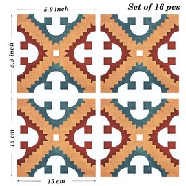 Poromoro Spanish Portuguese Azulejo Peel and Stick Kitchen & Bathroom Backsplash Decals Tile Stickers Set of 16 pcs (5.9, 69)