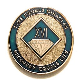 16 Year NA Blue and Gold Diamond Style Recovery, Clean, Medallion - Chip, Coin, Token