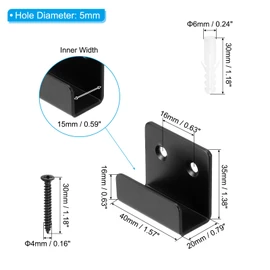 PATIKIL Tile Hanger Bracket 1.38x0.79x0.6, 6 Set U Wall Mounted Mirror Clips Fasteners Stainless Steel Metal Mirror Holder Kit L Size with Screws for Large Mirror Black