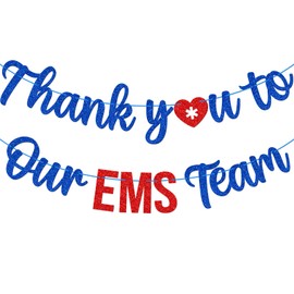 Qttier Thank You to Our EMS Team Banner, EMS Week Party Decorations, Emergency Medical Services Week Decor, Pre-strung