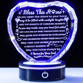 Regalos de calentamiento de la casa con base LED colorida de vidrio nuevo hogar corazón recuerdo regalos de inauguración de la casa para mujeres hombres, regalos de calentamiento de la casa, regalos