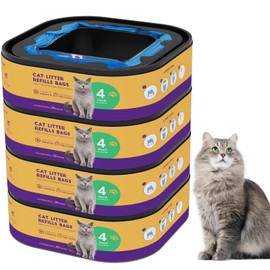 Cat Litter Refills Bags |Jumbo 28FT 4-Pack | Lasts Up to 16 Months |Compatible with Genie Cat Litter Standard and Plus Pails, 7 Layer Heavy Duty Odor Lock, 4 Cartridges for Superior Odor Control