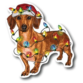 Christmas Dog 4 Inch Waterproof Decal Sticker Merry Christmas Xmas Wiener Dachshund Winter Elf Reindeer Santa Saint Nick Snow Wreath Gift CS1511-2PK